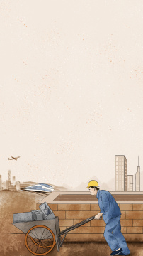  一名工人用手推车推砖