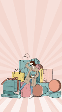 很多礼盒和街拍女孩