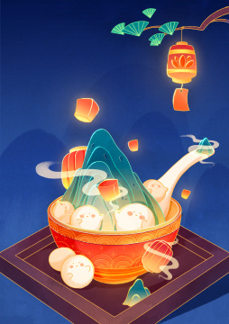 中国风元宵节汤圆插画