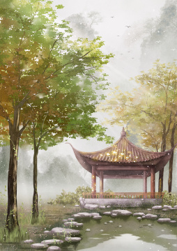 中国风意境园林插画