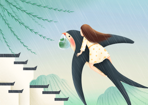 雨中骑着燕子的女孩
