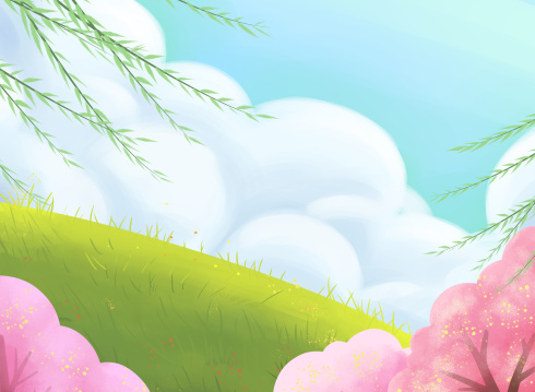 春天樱花草地背景