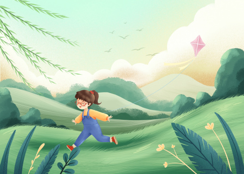 放风筝奔跑的女孩