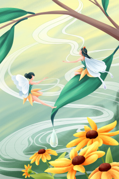 节气惊蛰精灵与波斯菊