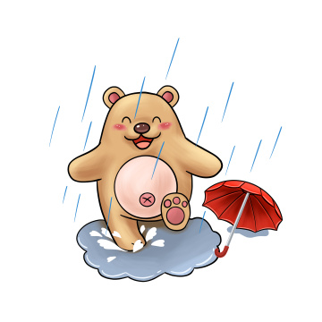 雨中跳舞踩水坑的小熊