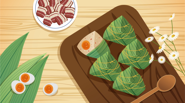 桌子上放着粽子