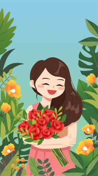 女神节女生抱着花束