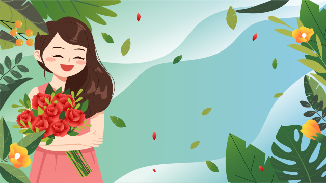 女神节女生抱着花束