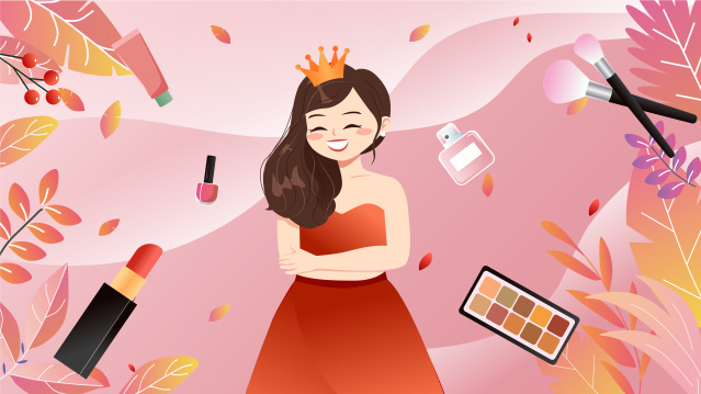 女神节女生和化妆品