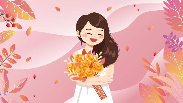 女神节女生抱着花束