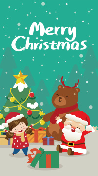 女孩和圣诞老人拆礼物