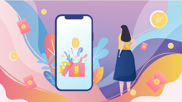 女生在手机得到奖品