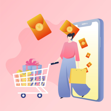 女生用手机购物