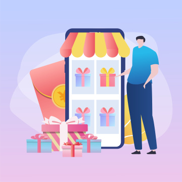 男生在用手机挑选礼物