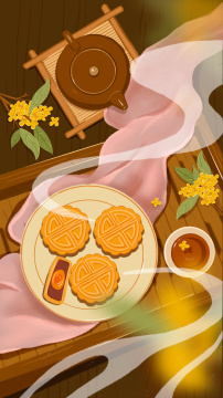 中秋节摆了月饼的茶桌