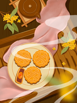 中秋节摆了月饼的茶桌