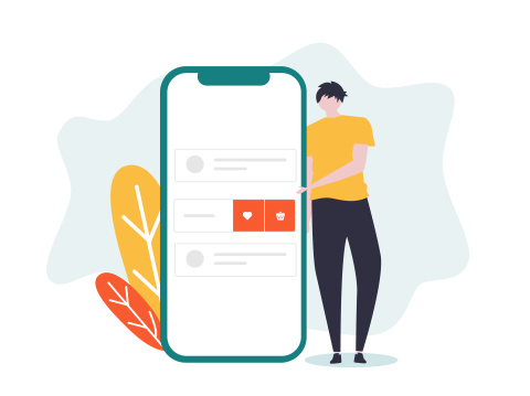 男生和手机购物车列表