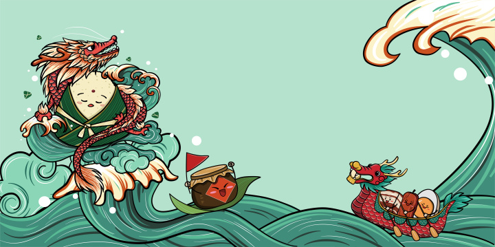 端午节龙舟粽子插画