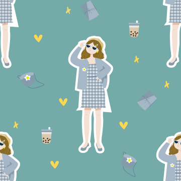 无缝平铺时尚女孩图案