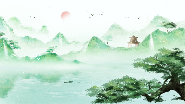 春意盎然意境水墨山水画