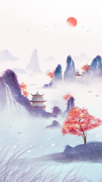 中国风意境水墨山水画