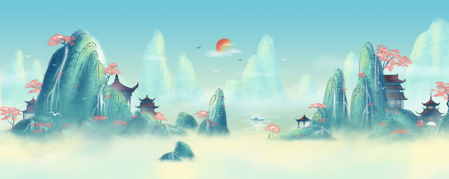 春季国风水墨意境山水画