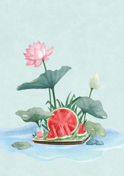 夏天的西瓜与荷花