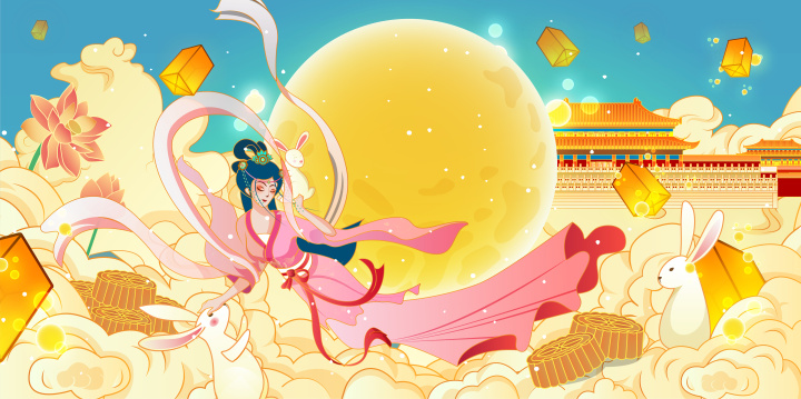 嫦娥月圆之下赏月过中秋