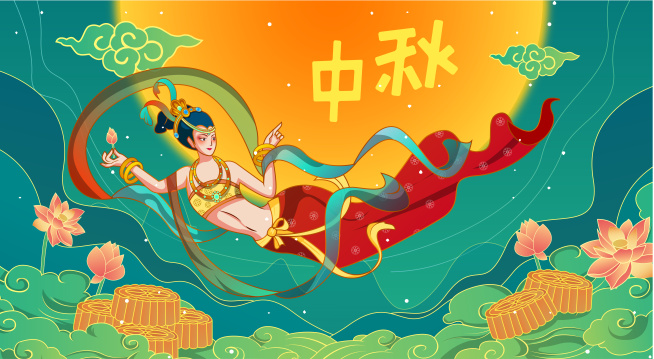 国潮风飞天仙女过中秋