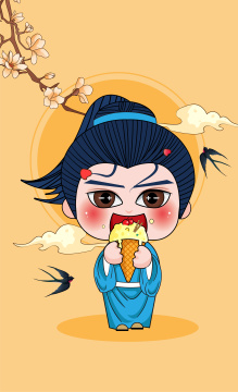 国潮风吃冰淇淋的古风可爱汉服男孩