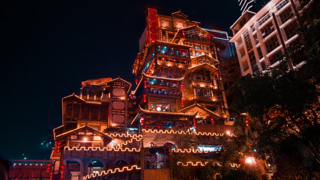 中国重庆旅游景点洪崖洞夜景