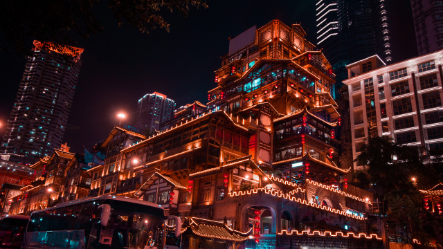 中国重庆旅游景点洪崖洞夜景
