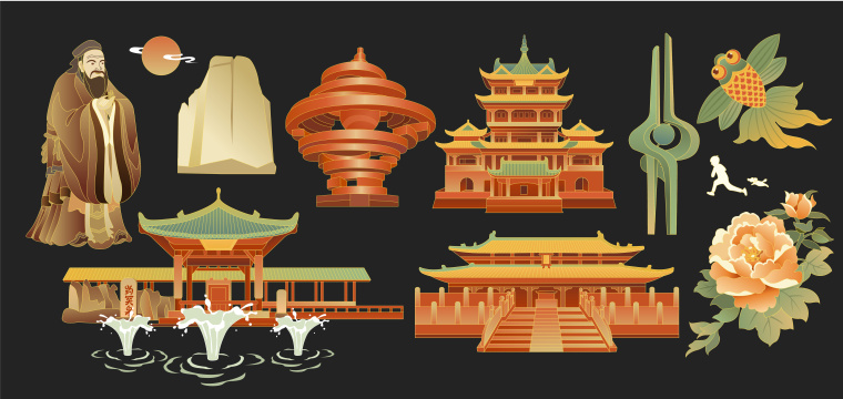 中国山东济南城市矢量插画