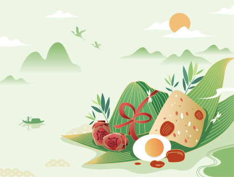 端午节山水中国风插画