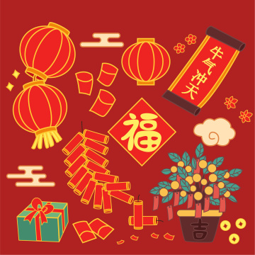 新年快乐牛年喜庆卡通形象矢量插画