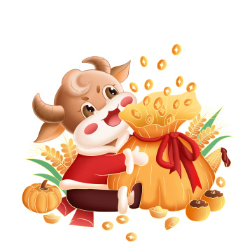 新年快乐牛年喜庆卡通形象插画
