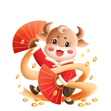 新年快乐牛年喜庆卡通形象插画