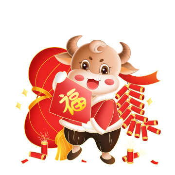 新年快乐牛年喜庆卡通形象插画