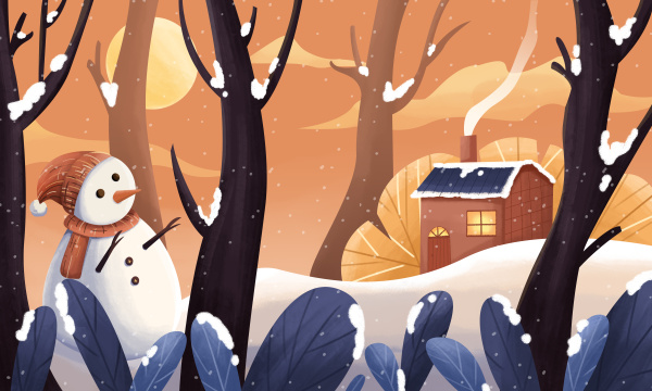 二十四节气大雪冬天雪人插画