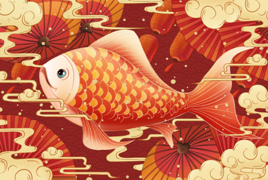 喜庆锦鲤灯笼节日中国风插画