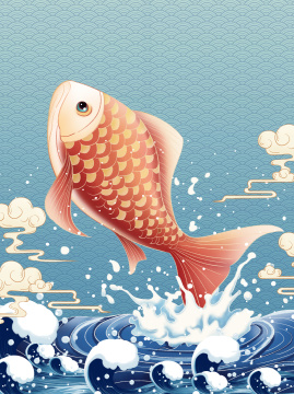 传统中国风锦鲤浪花手绘插画