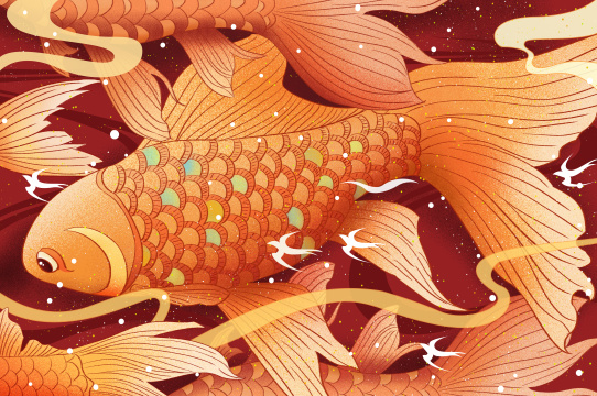 新年快乐喜庆锦鲤节日中国风插画