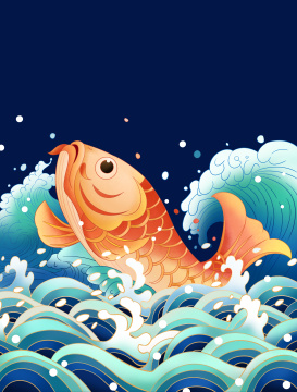 传统中国风锦鲤浪花手绘插画