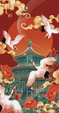 国庆节中秋节北京地标国风插画