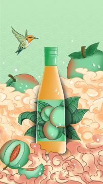 青梅酒包装海报插画