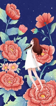 花丛中的白裙女孩