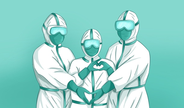 比心的医护人员