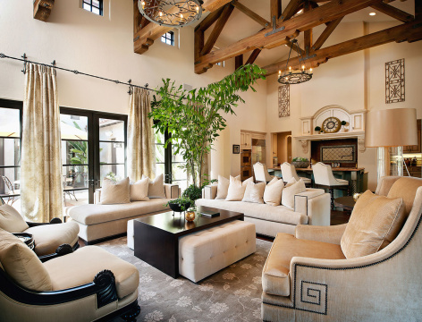 Contemporary living room with upholstered furniture at home