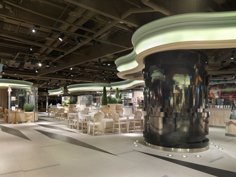 Hotel reception lobby area with lounge