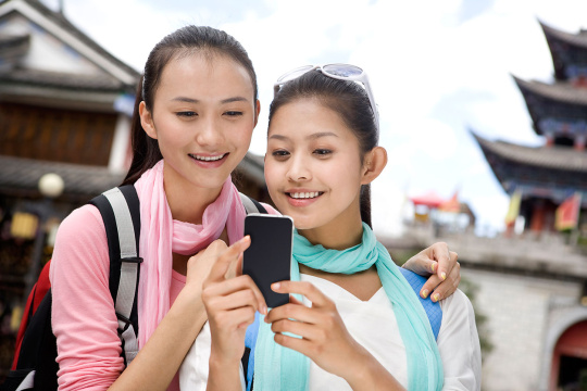 时尚女性用手机